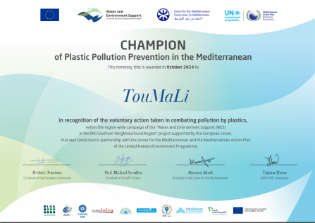 Certificate for champion of plastic prevention 